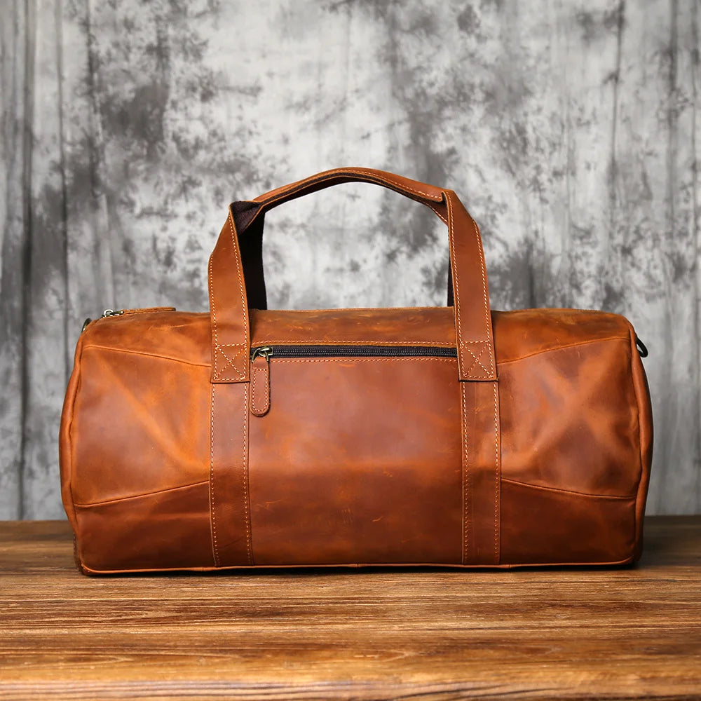 NZPJ Retro Genuine Leather Men's Travel Baotou Layer Cowhide Handbag Crazy Horse Leather Single Shoulder Crossbody Bag