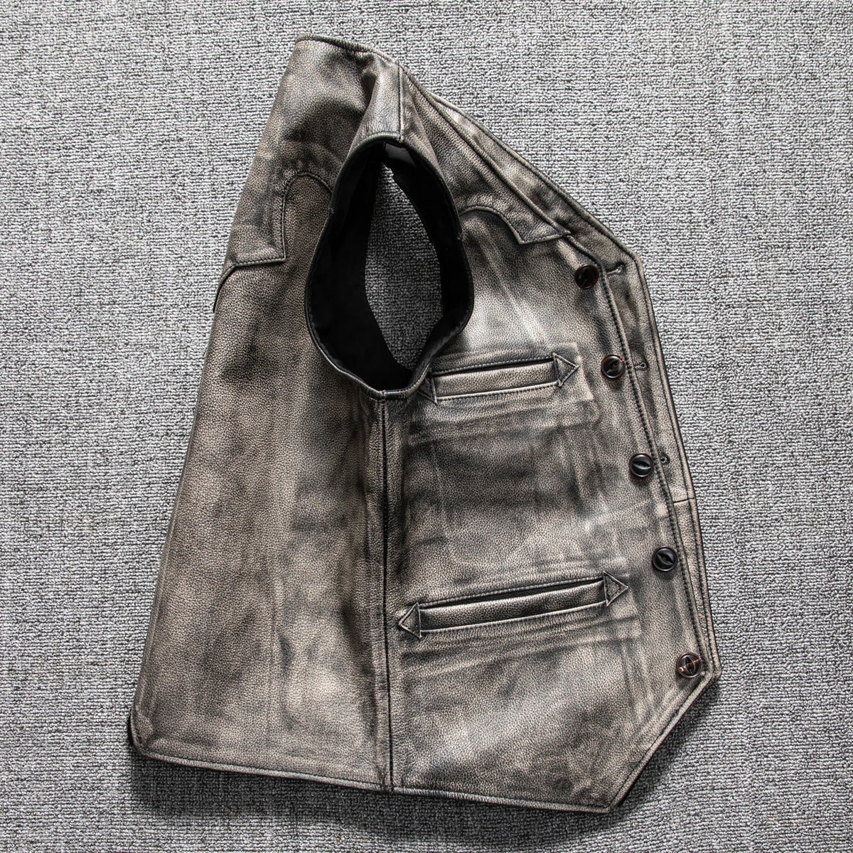 Retro Grey Four Seasons Leather Vest Men Vintage Style Plus Size 5XL Genuine Natural Cowhide Short Single Breasted Vest
