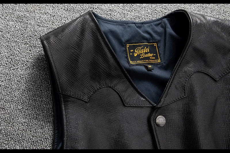 Black Spring Leather Vest Men Casual Style Plus Size 5XL Genuine Natural Sheepskin Single Breasted Short Sleeveless Coat