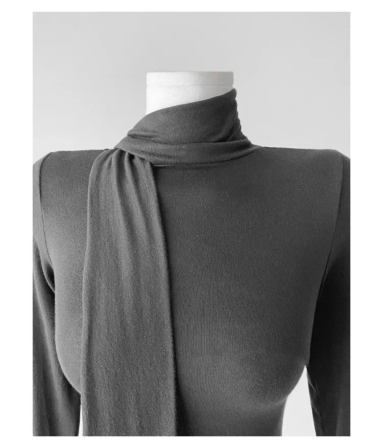 Korean Style Women's Long Sleeve T-Shirt Bow Design Halter Neck Slim Fit Comfortable Base Shirt Cotton Spring Summer Top