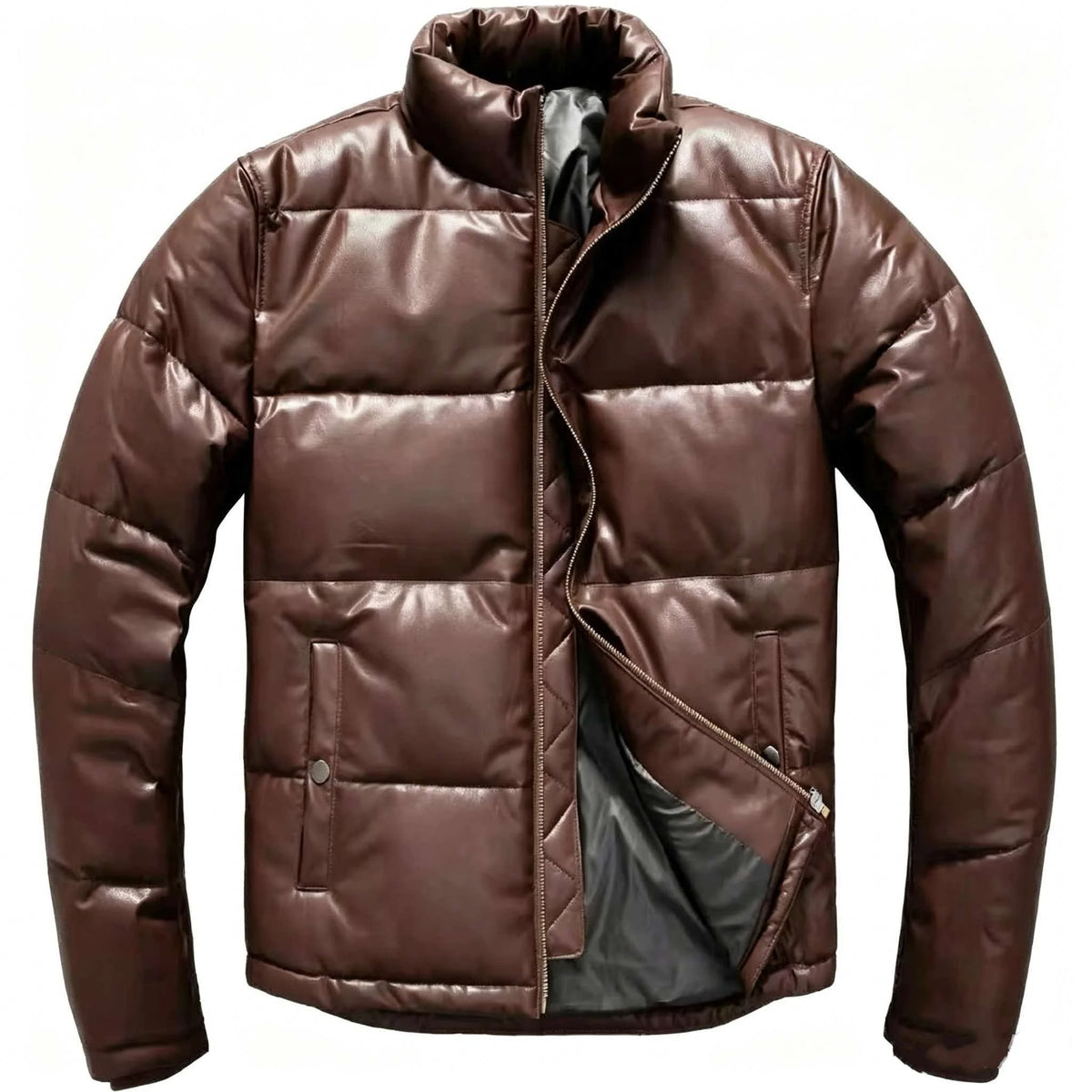 Brown Winter Leather Jacket Men Europe Size 3XL Retro Style Genuine Natural Sheepskin Stand Collar Thick Warm Casual Down Coat