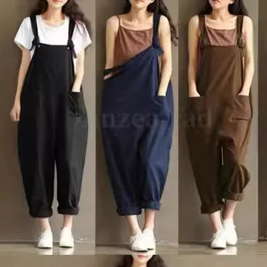 Artistic Vintage Deep Blues Cotton Strap Casual Trousers Women's 1701 European American Style
