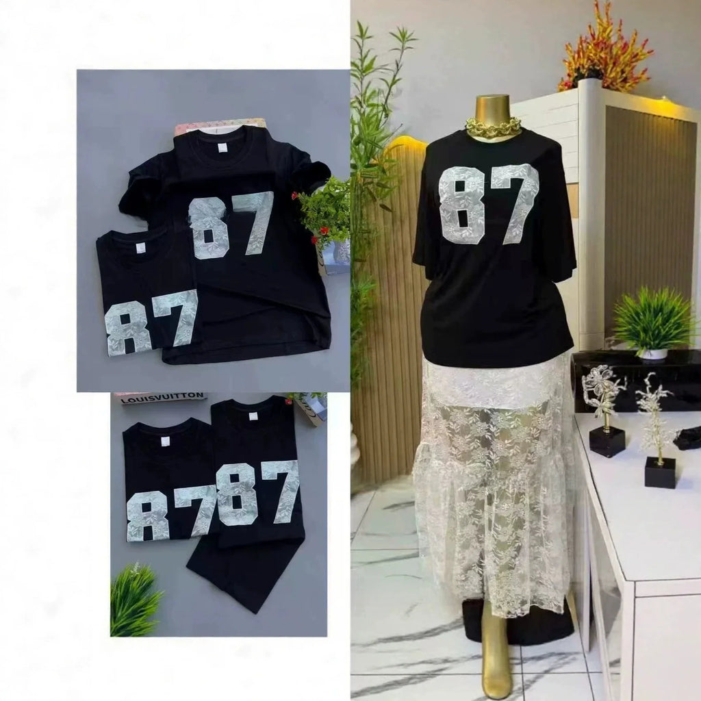 Loose Fit Embroidered Cotton T-Shirt Women's Shoulder Width round Neck Print Short Sleeve Cross-Border Half Sleeve Street Style