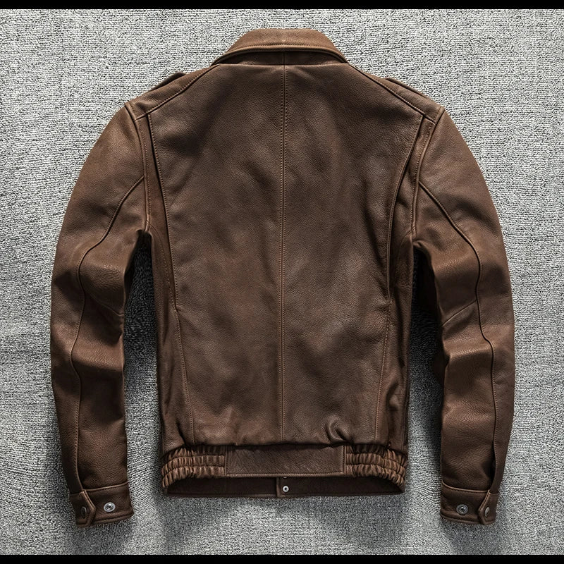 Genuine Natural Thick Cowhide California Mounted Police Coat Dark Brown Winter Leather Jacket Men Retro Style Plus Size 5XL