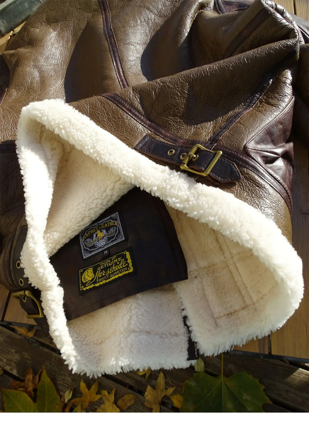 Men's B-3 Bomber Shearling Jacket Brown Black Two-Tone Genuine Leather Winter Warm Flight Pilot Coat Vintage Spliced
