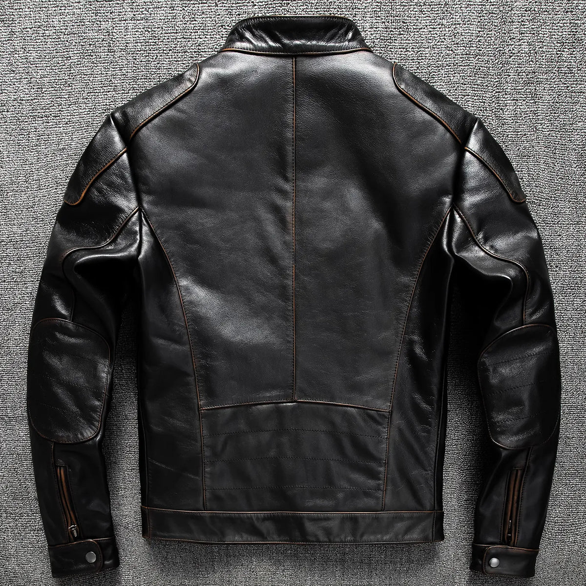 Black Autumn Leather Jacket Men Retro Style Plus Size 6XL Genuine Natural Cowhide Stand Collar Motorcycle Sports Vintage Coat