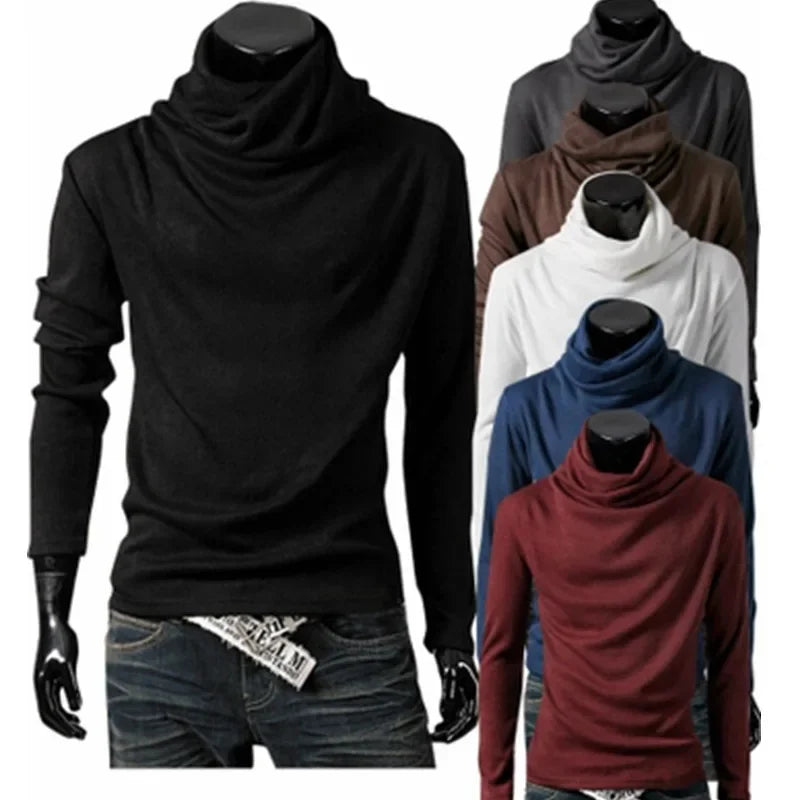 Fashionable Long Sleeve Men's T-Shirt Slim Fit Base Layer Shirt Trendy Collared Top for Casual Occasions Winter Wear