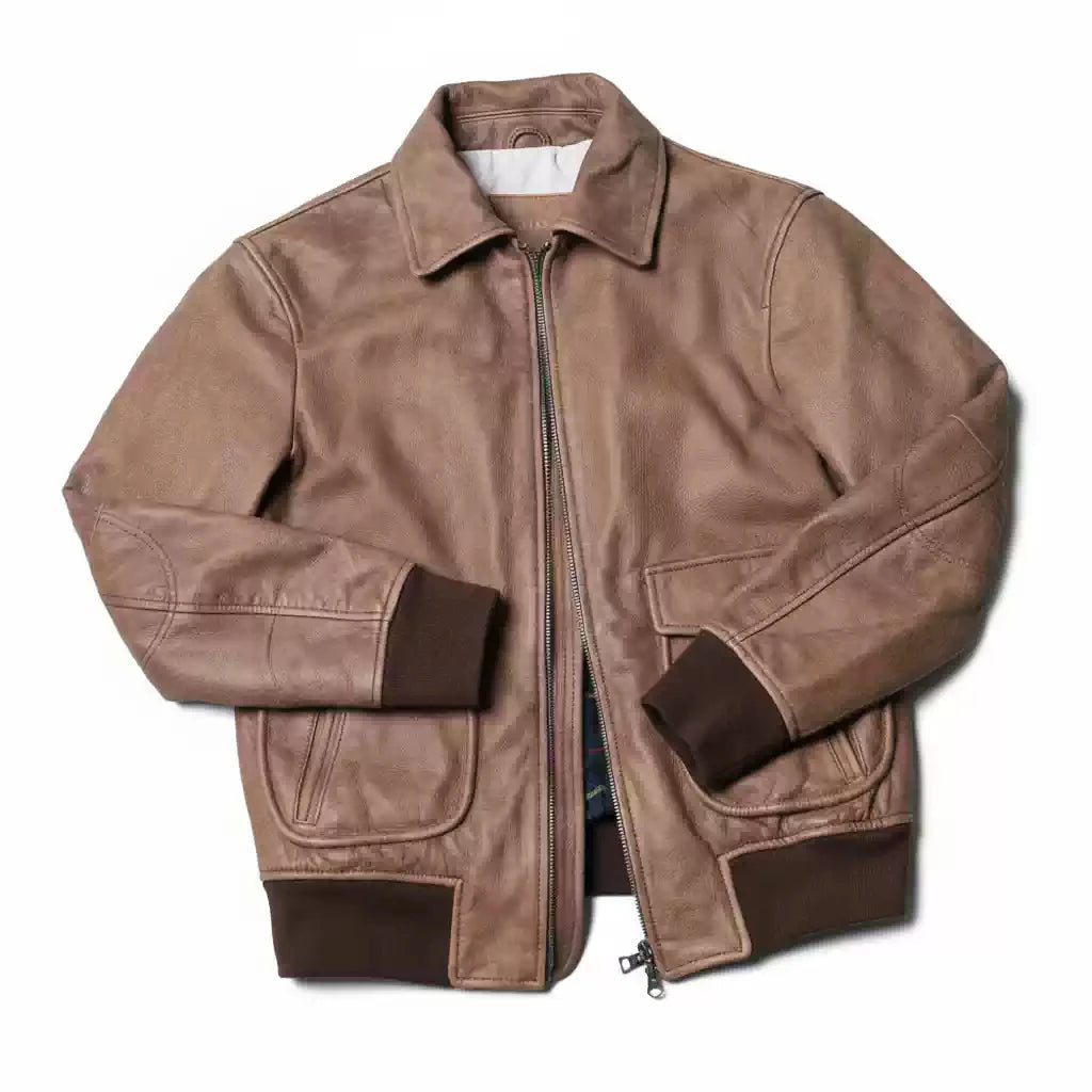 Light Brown Winter Leather Jacket Men Military Style Plus Size 5XL Genuine Natural Cowhide Turn-Down Collar Retro Flight Coat