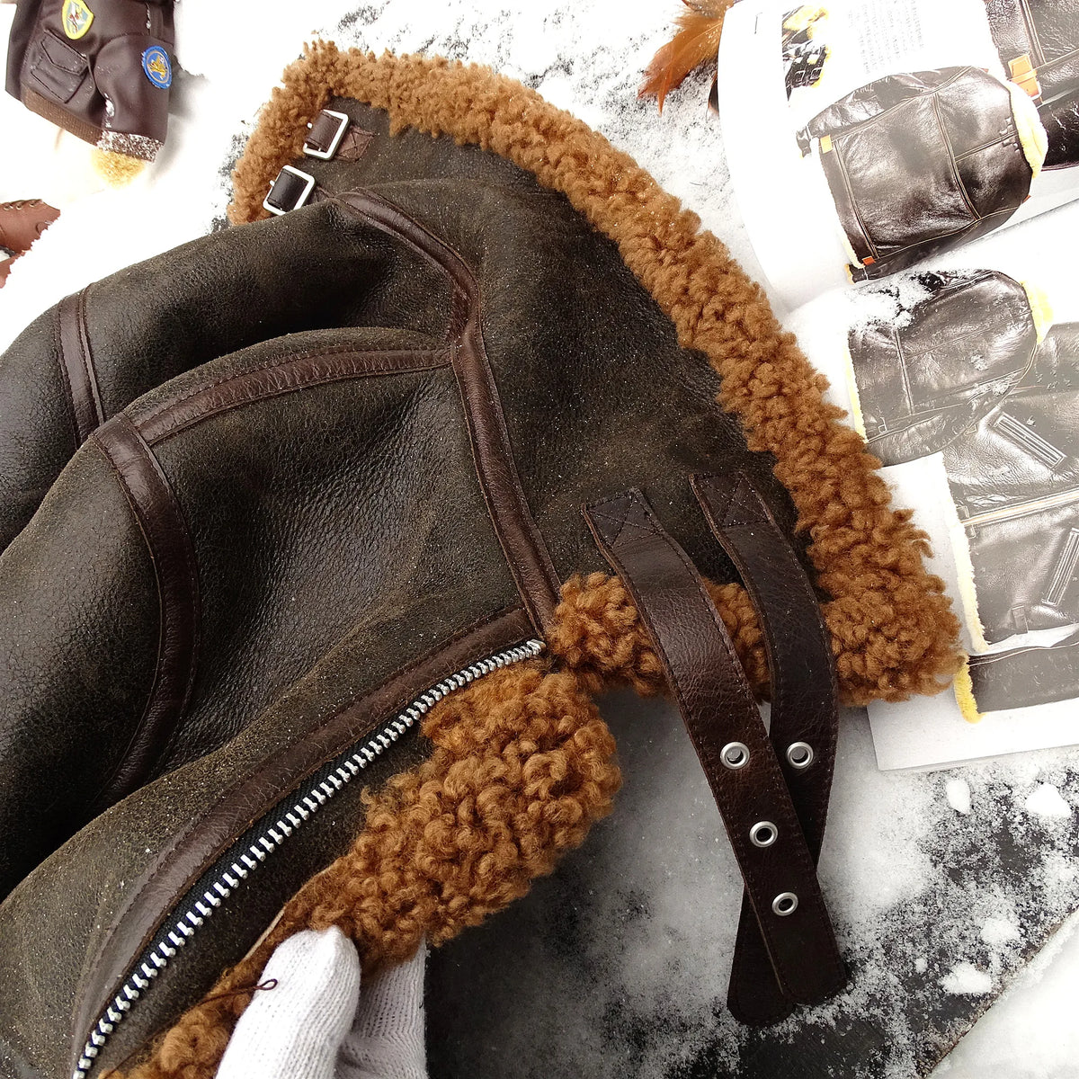 Dark Brown Winter Shearling Jacket Men Retro Vintage Style Plus Size 4XL Genuine Natural Sheepskin Bomber Military Flight Coat