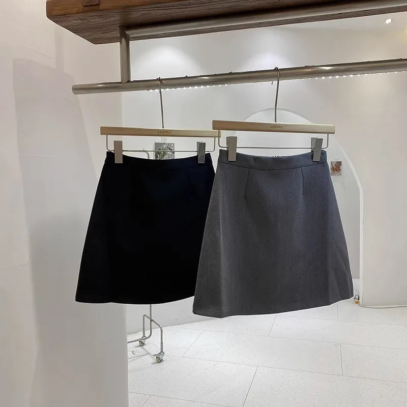 High Waist A-Line Mini Skirt Suit Women's Spring Outerwear Anti-Light Short Skirt Draping Pure Color Polyester Fiber