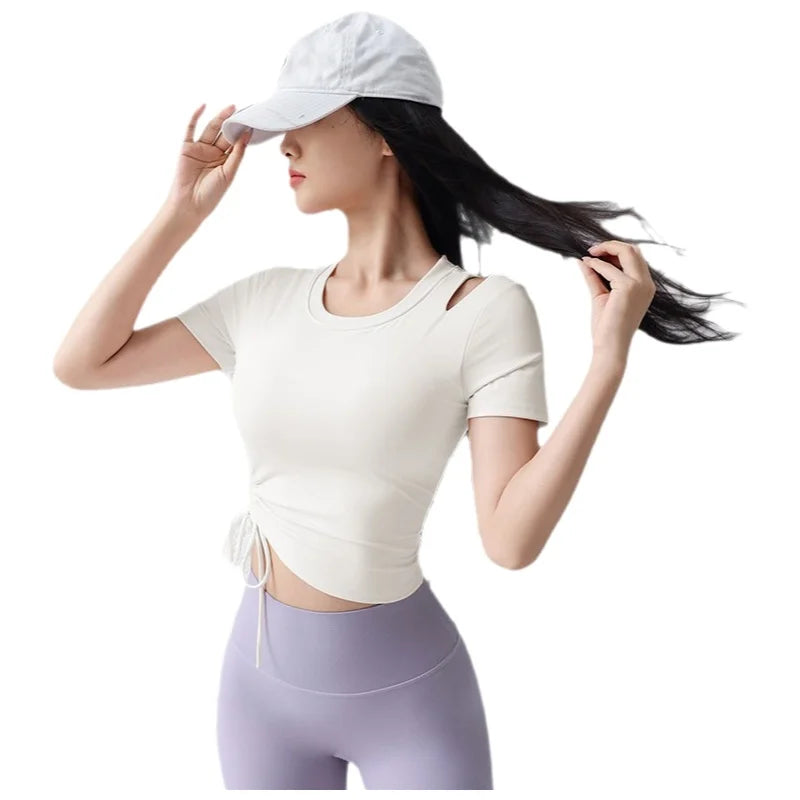 New Advanced Women's Yoga Sportswear Short Sleeve T-Shirt Slimming Running Pilates Training Fitness Summer Tight Fit Top