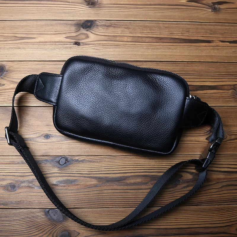 NZPJ Genuine Leather Men's Chest Bag, Natural Cowhide Crossbody Bag, Casual Shoulder Bag, Sports Multifunctional Phone Waist Bag