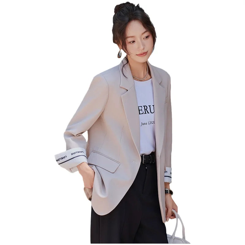 Café Brown Women's Casual Fashionable Suit Jacket Elegant Atmosphere Spring Autumn Season Polyester Spandex Commute Style