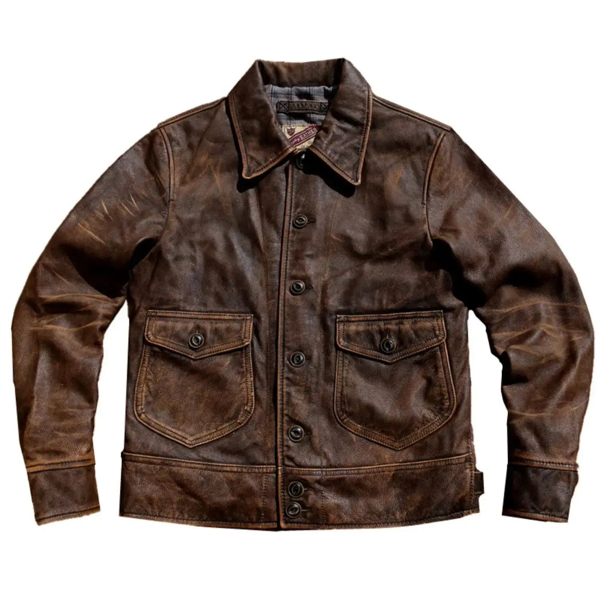 Dark Brown Spring Leather Jacket Men Retro Style Plus Size 5XL Genuine Natural Cowhide Turn-Down Collar Single Breasted Coat