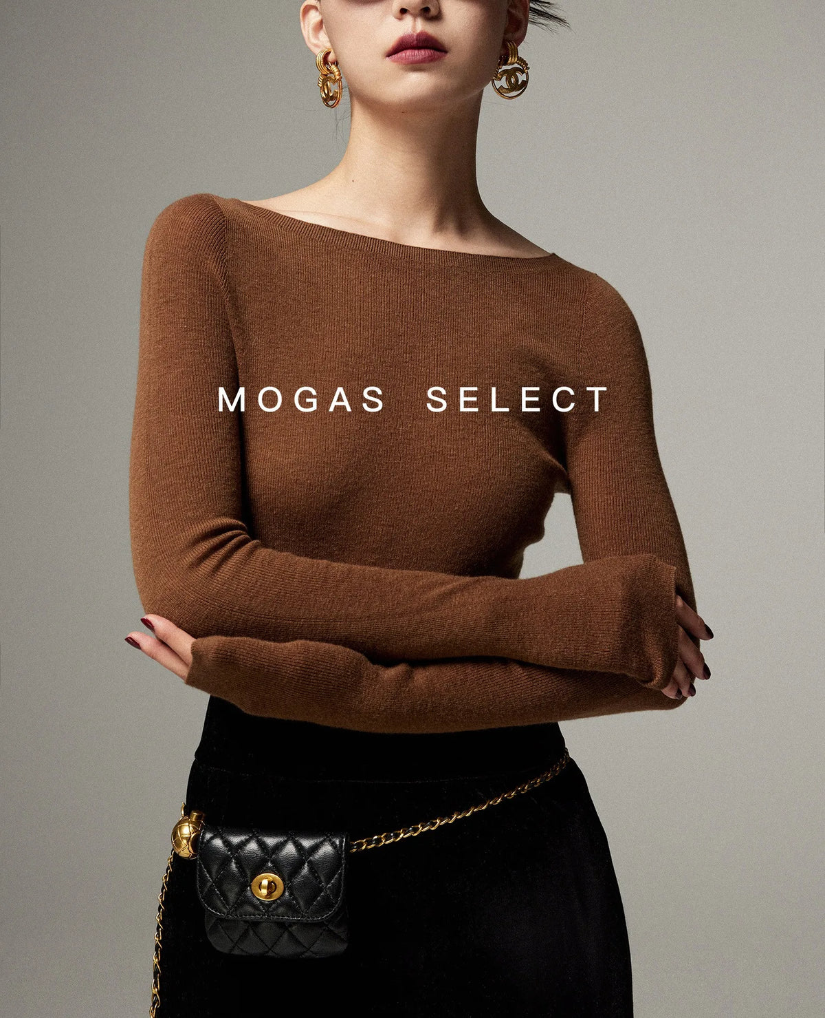 Mogas Luxury Cashmere Silk Seamless One-Shoulder Knitted Sweater Women's Autumn Winter Base Layer Fashionable Business Commut...