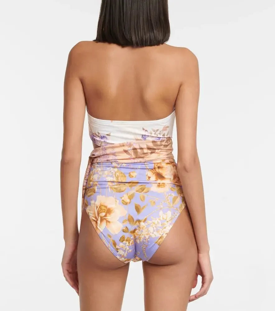 2024 One-Piece Swimsuit Waist Hollow out Flower Print Swimwear Set Floral Patterned Monokinis Sportswear And Accessories