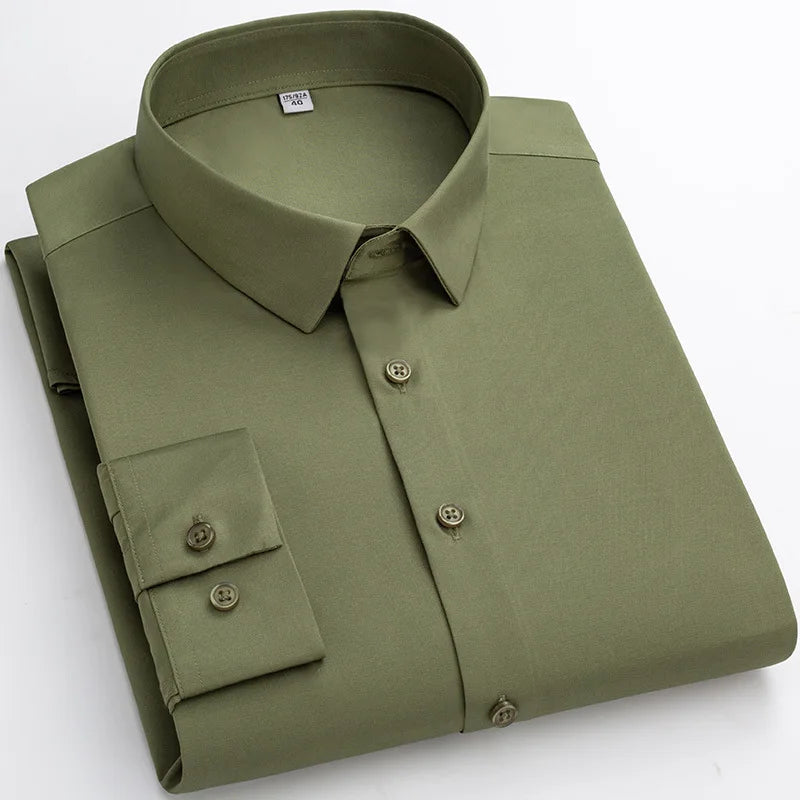 Micro Elasticity Soft Cozy No Pockets Thin Formal White Work Shirt Business Long-sleeved Shirt Men Slim Fit Non-iron Work Shirt