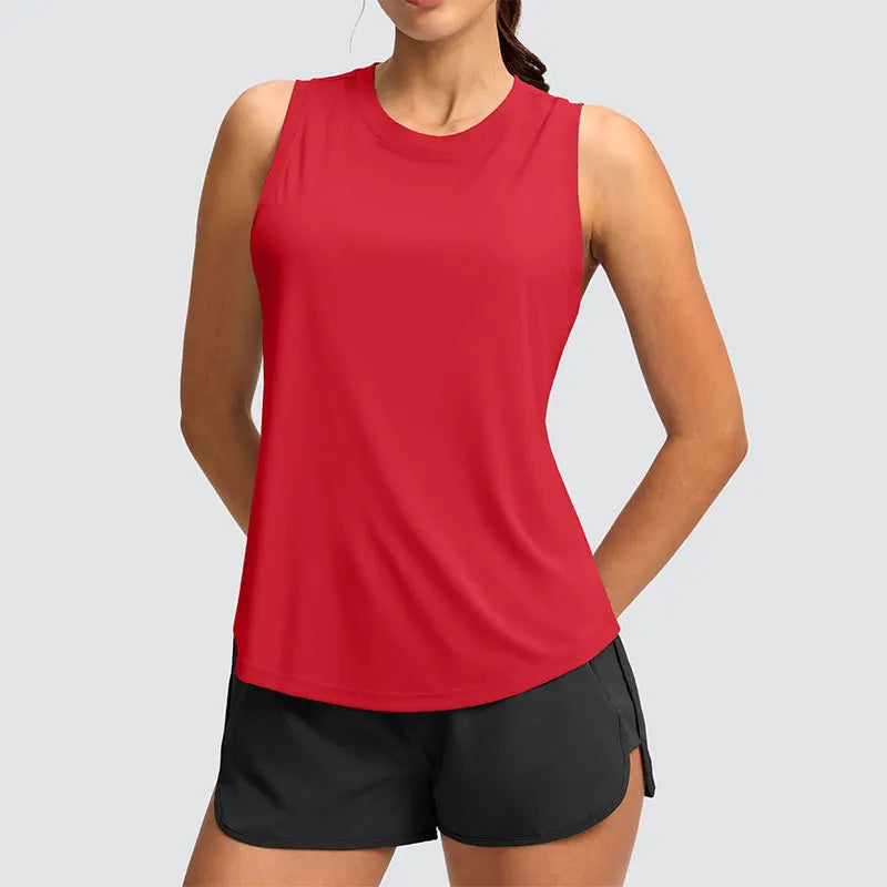 Women's Sleeveless Sports Top Quick Dry Breathable Running Vest Yoga Tennis Cross-Border Sports Tank Top Nylon Fabric