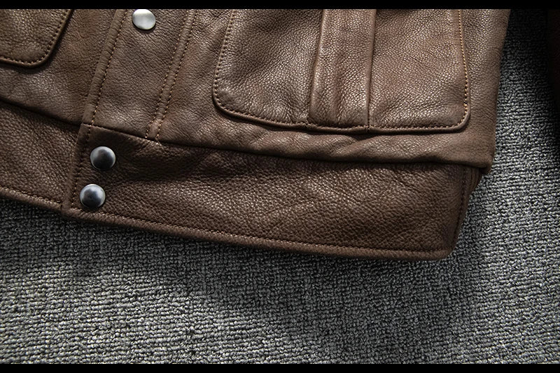 Genuine Natural Thick Cowhide California Mounted Police Coat Dark Brown Winter Leather Jacket Men Retro Style Plus Size 5XL