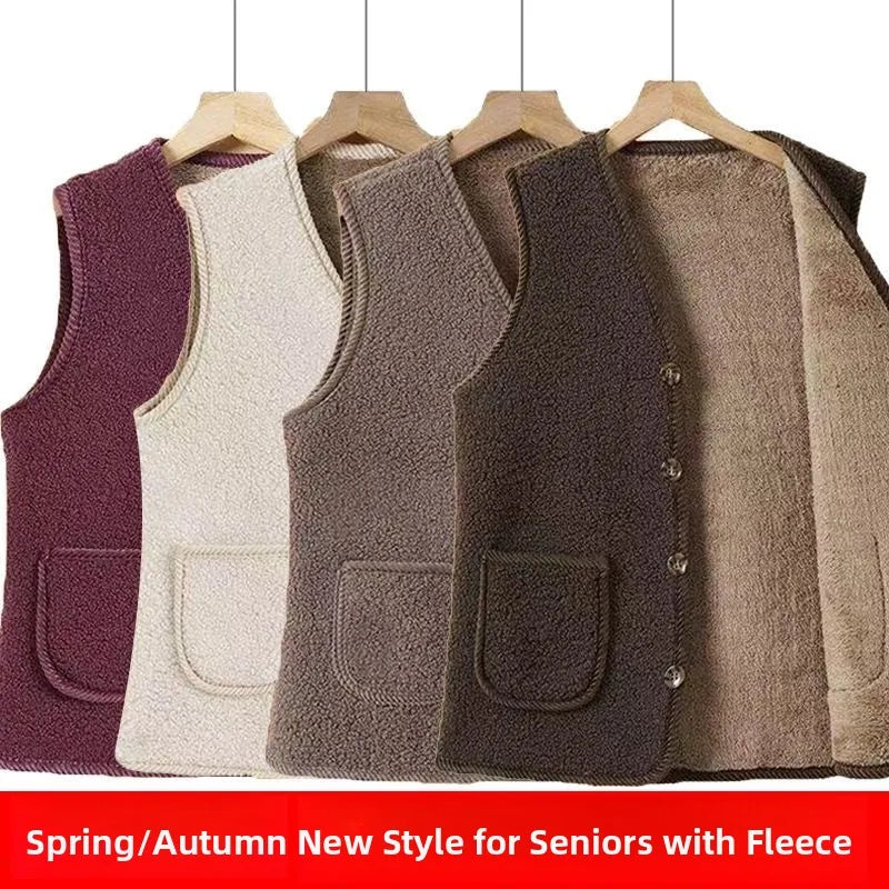 Lamb Fur Vest Thickened Fleece Warm Outerwear for Women Autumn Winter V-neck Striped/Plaid Style Single Button Closure Comfor...