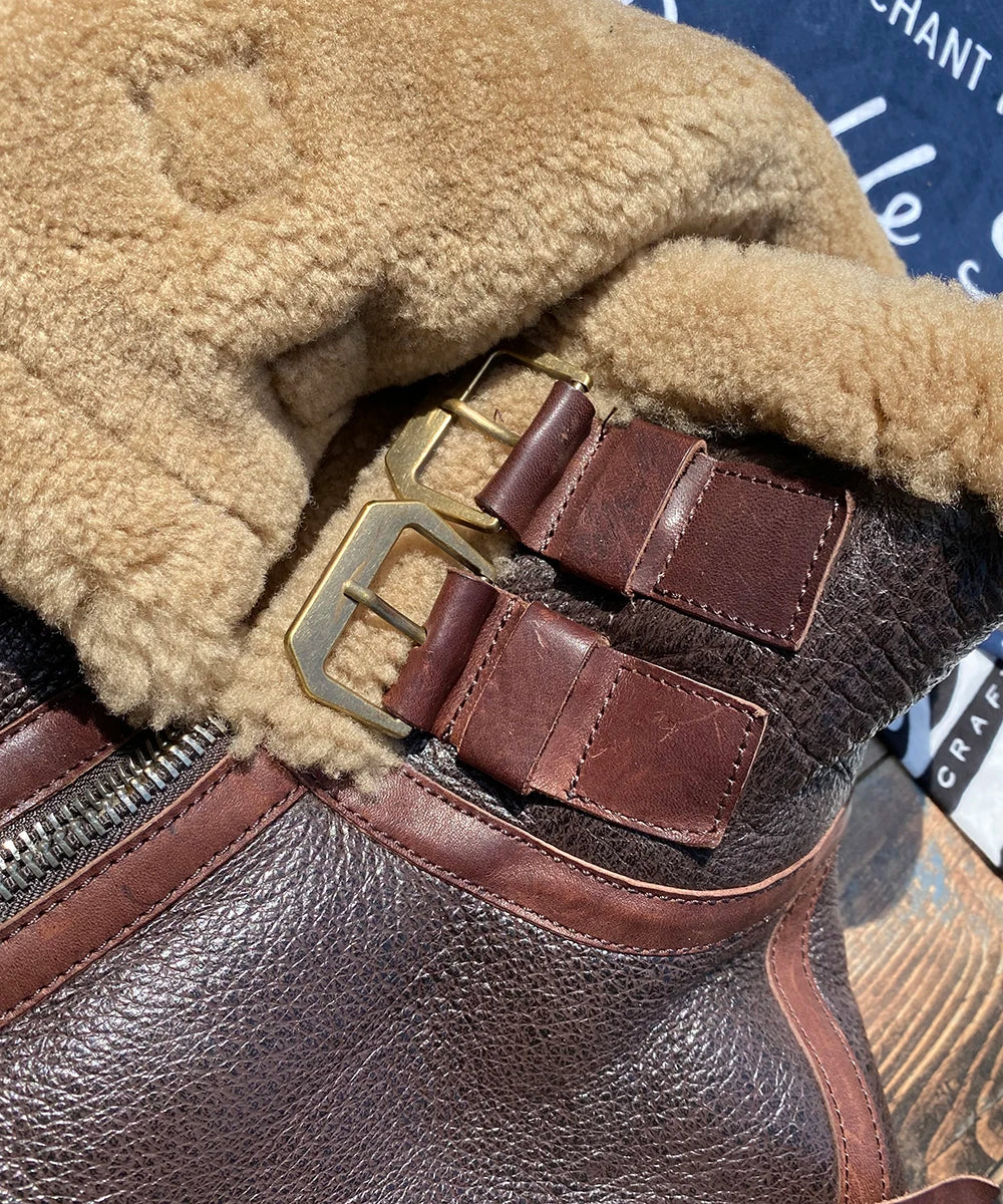 Dark Brown Winter Shearling Jacket Men Retro Style Plus Size 6XL Genuine Natural Thick Sheepskin Turn-Down Collar Flight Coat