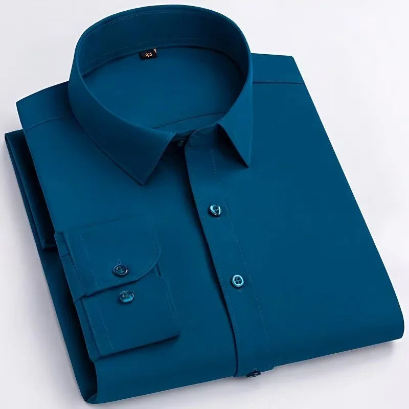 Micro Elasticity Soft Cozy No Pockets Thin Formal White Work Shirt Business Long-sleeved Shirt Men Slim Fit Non-iron Work Shirt