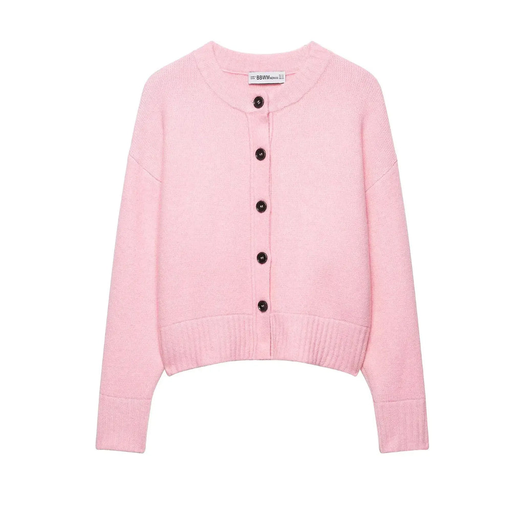 Loose Long Sleeve round Neck Knitted Sweater Women's Pure Color Single Button Autumn Winter New Style Comfortable Versatile K...