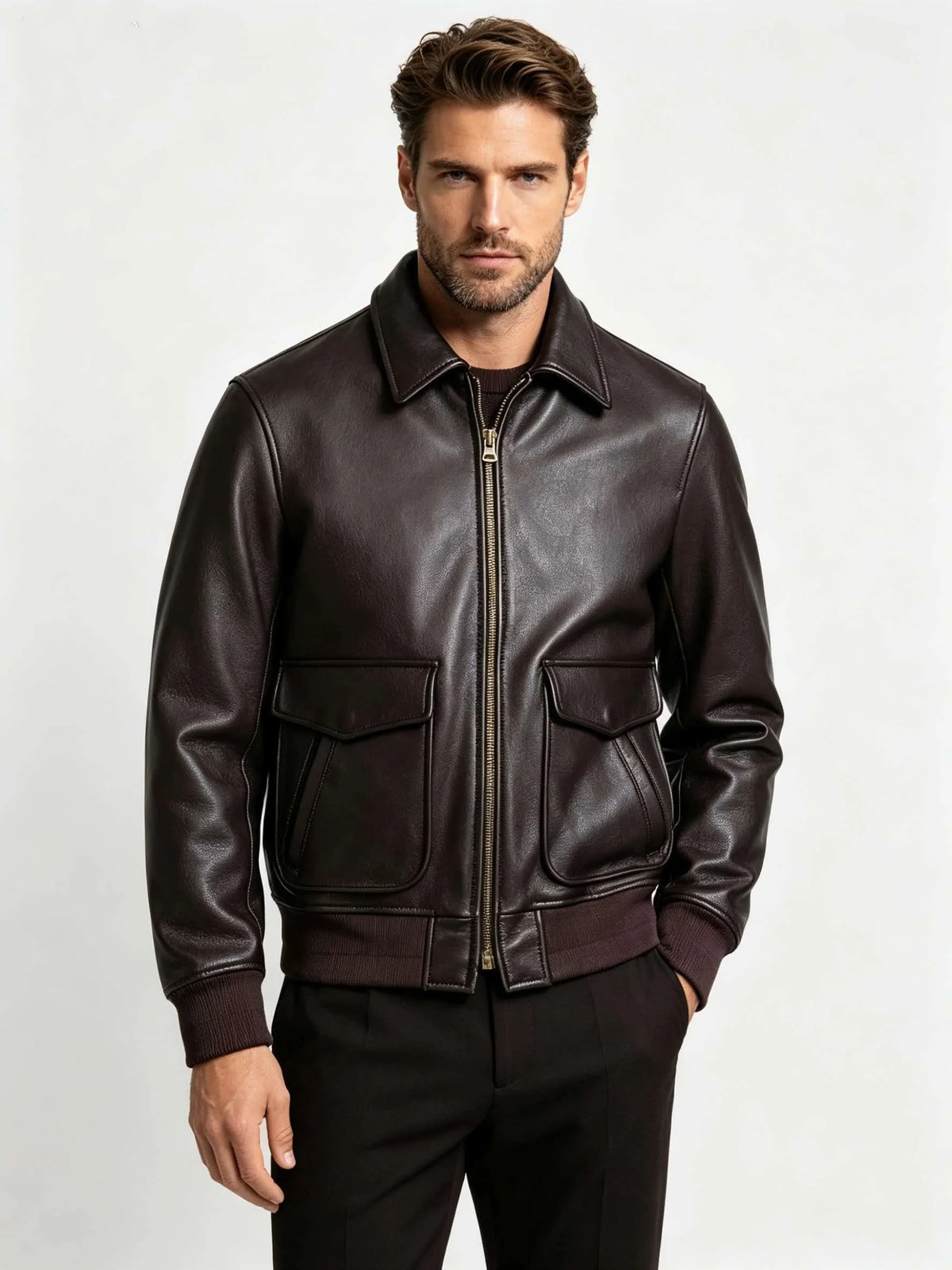 Dark Brown Autumn Leather Jacket Men Retro Style Plus Size 5XL Genuine Natural Cowhide Turn-Down Collar Military A2 Flight Coat