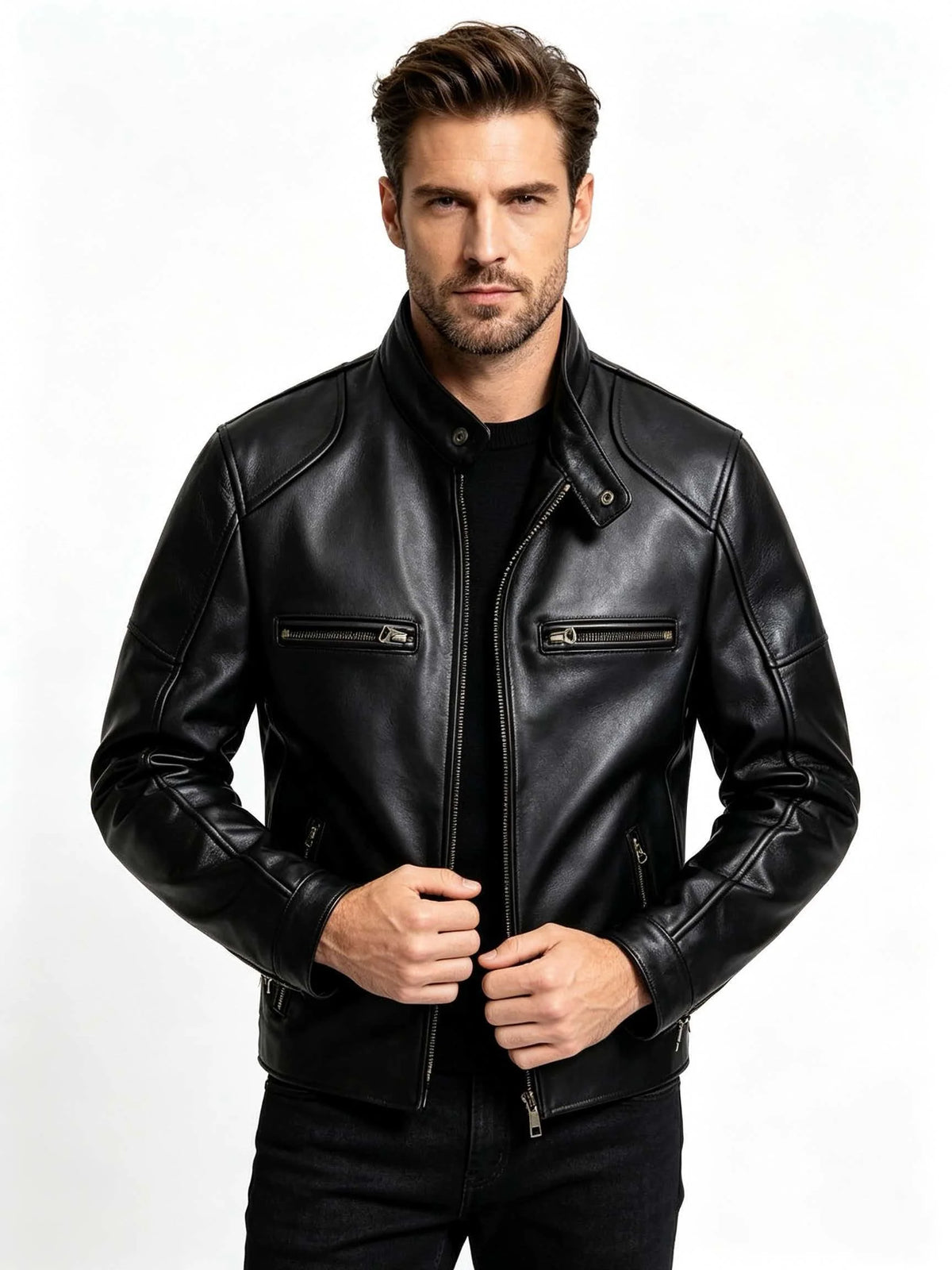 Black Autumn Leather Jacket Men Retro Style Plus Size 6XL Genuine Natural Cowhide Stand Collar J100 Motorcycle Sports Coat