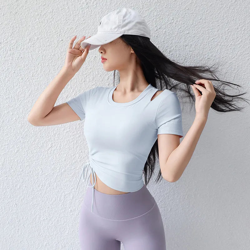 New Advanced Women's Yoga Sportswear Short Sleeve T-Shirt Slimming Running Pilates Training Fitness Summer Tight Fit Top