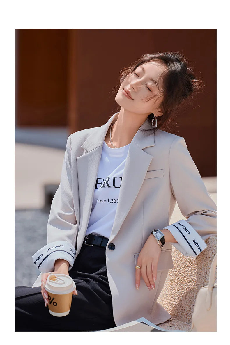 Café Brown Women's Casual Fashionable Suit Jacket Elegant Atmosphere Spring Autumn Season Polyester Spandex Commute Style
