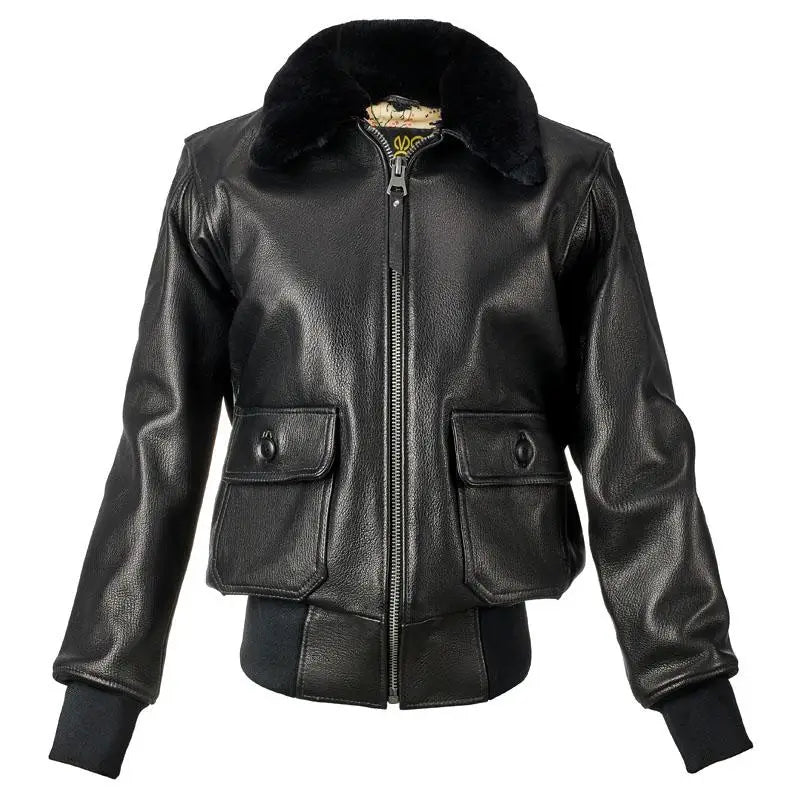 Dark Brown G1 Pilot Leather Jacket Women Military Style Plus Size 3XL Genuine Natural Cowhide Wool Collar Flight Leather Coat
