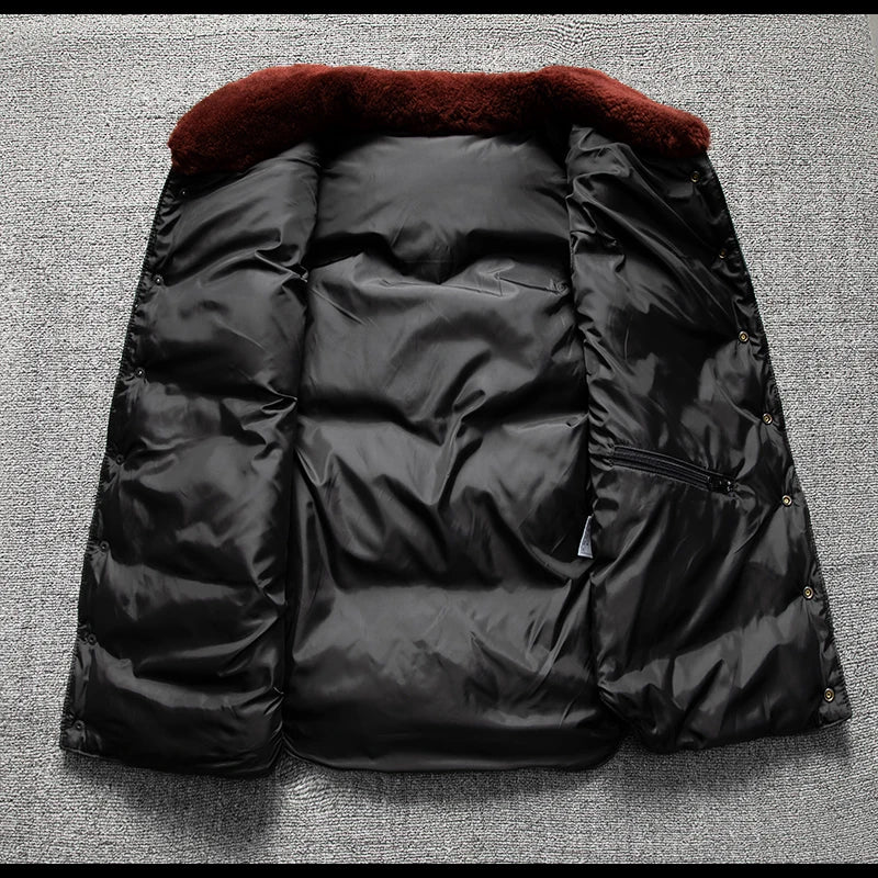 Black Blue Winter Vest Men Retro Style Plus Size 5XL Genuine Natural Sheepskin Wool Collar Single Breasted Spliced Down Vest