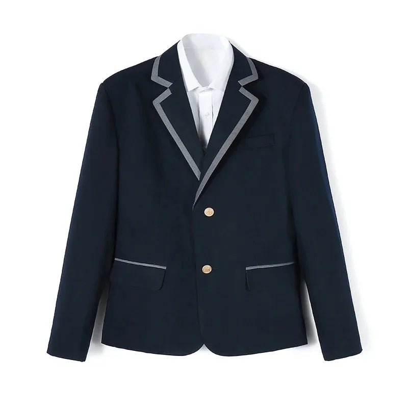 Deep Blue Dark Red School Uniform Jacket Easy Meet Junior High School Coat Polyester Fiber Regular Sleeve Length Flip Collar