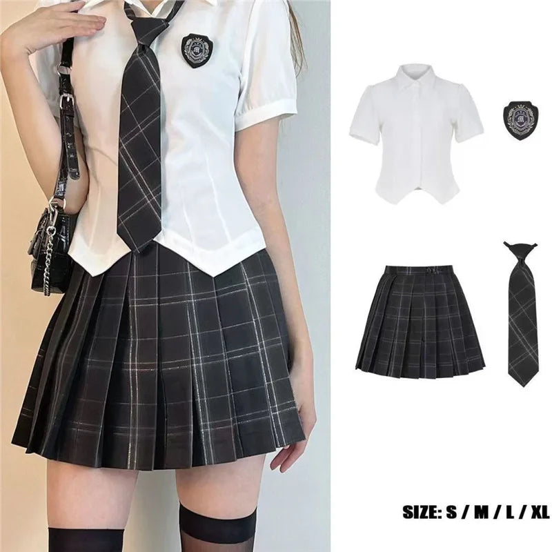 American Style Uniform Short Sleeve Women's School Uniform Set Waist-Cinching Jk Outfit Mini Skirt Sweet Fresh Princess Sleeve