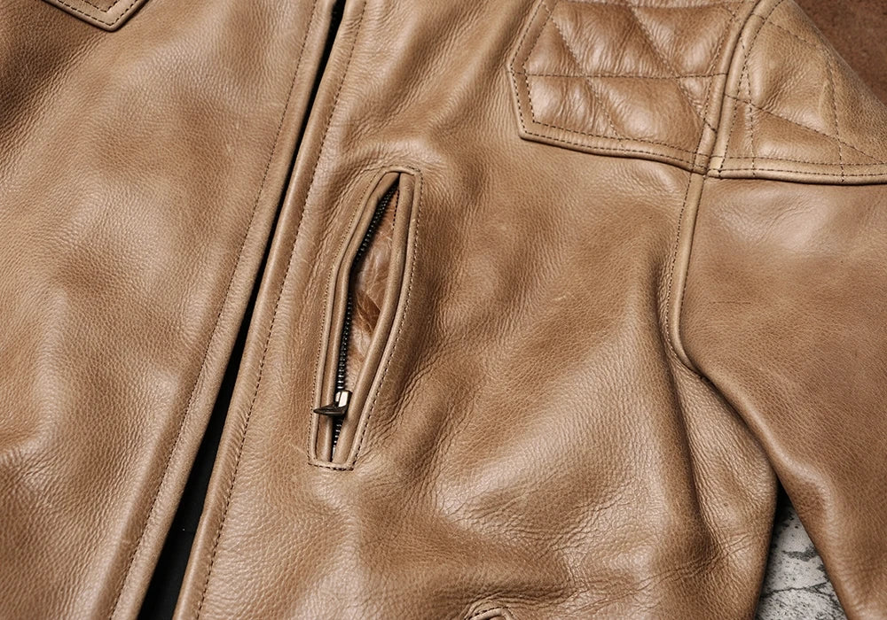 Light Brown Winter Leather Jacket Men Sprots Style Plus Size 5XL Genuine Natural Thick Cowhide Stand Collar Slim Leather Coat