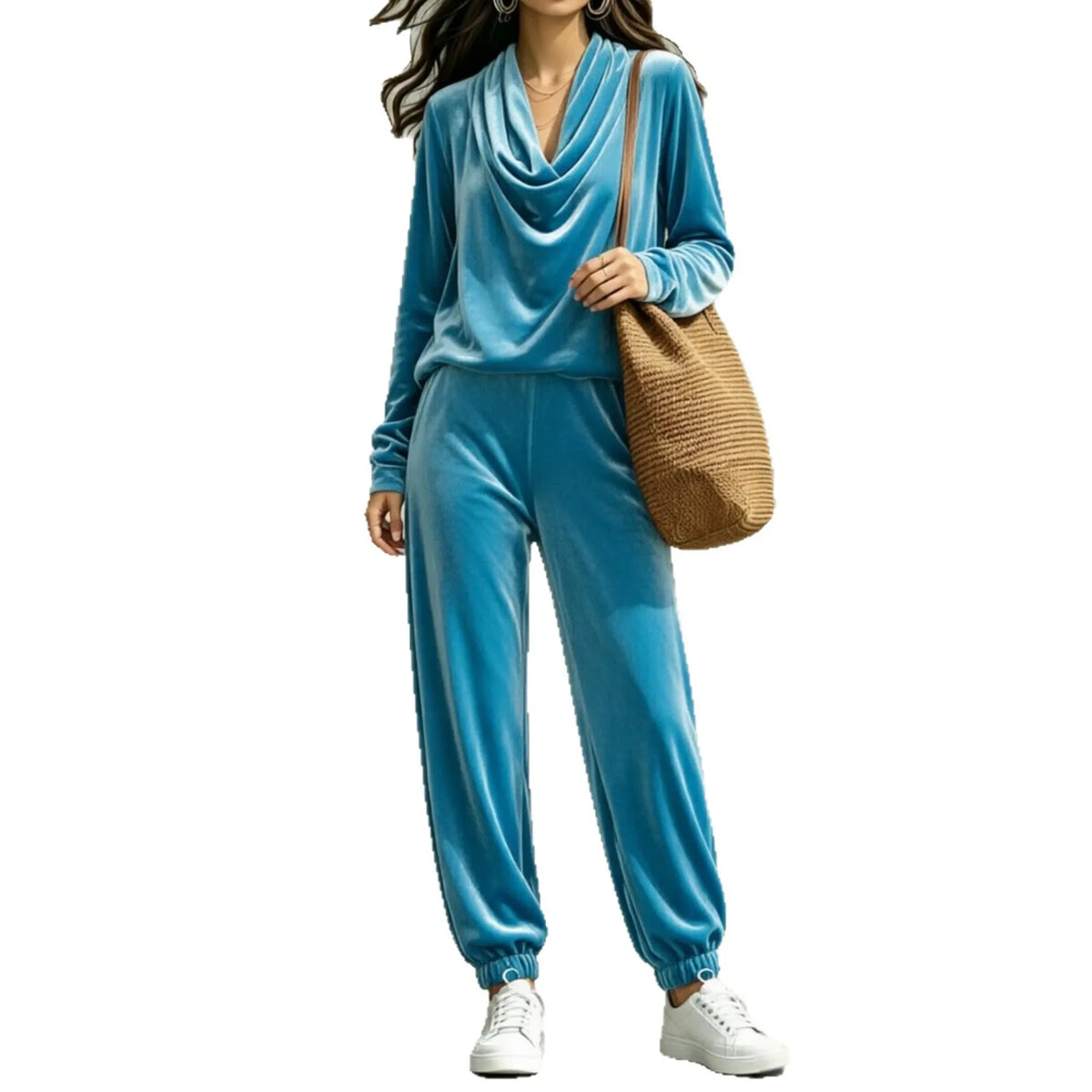 Fashionable Casual Long Sleeve Women's Top And Pants Set Comfortable Korean Velvet Fabric T-Shirt Style Pure Color Spring Aut...