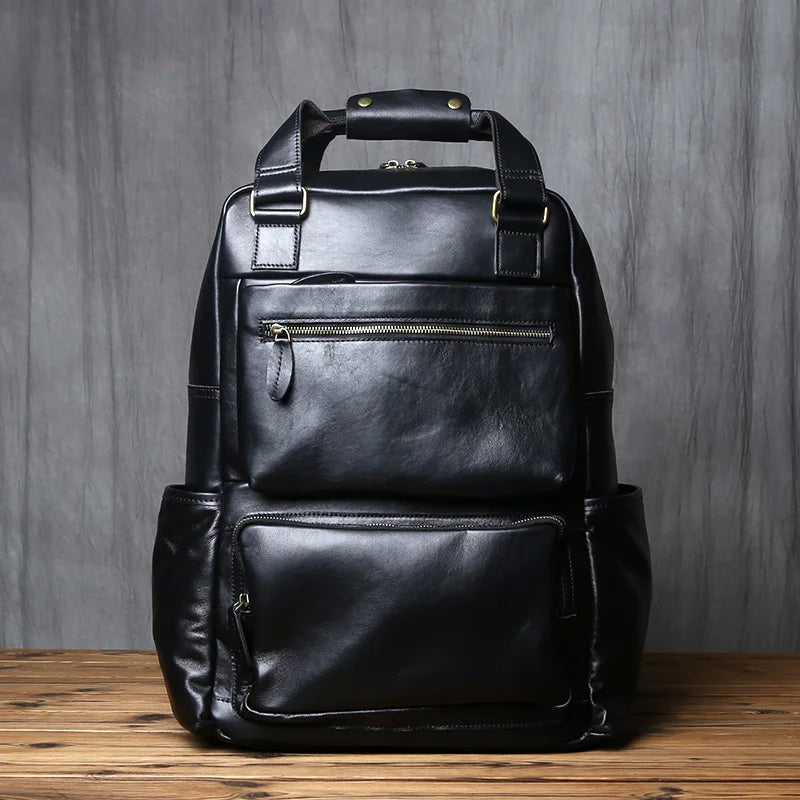Retro Leather Men's Backpack Top Layer Leather Large Capacity Computer Backpack Crazy Horse Leather Leisure Travel  Men Bag NZPJ