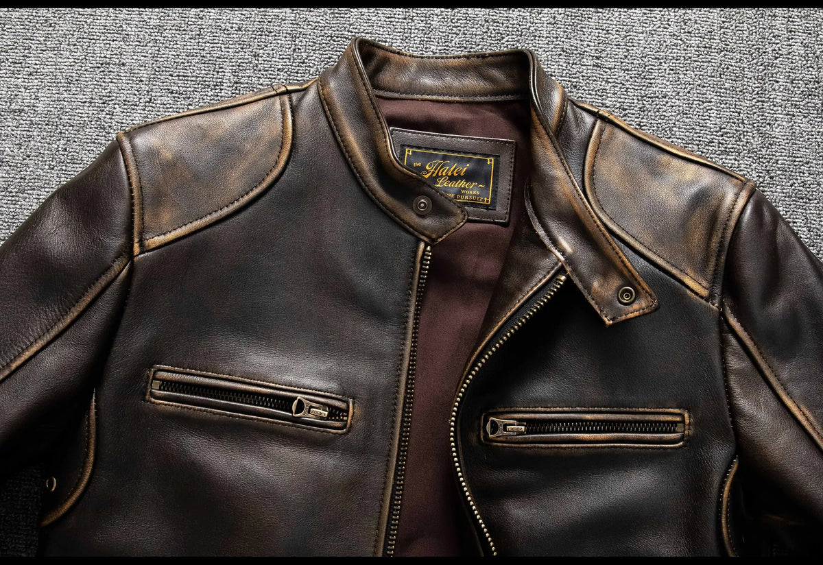 Dark Brown Autumn Leather Jacket Men Retro Style Plus Size 6XL Genuine Natural Cowhide Stand Collar J100 Motorcycle Sports Coat