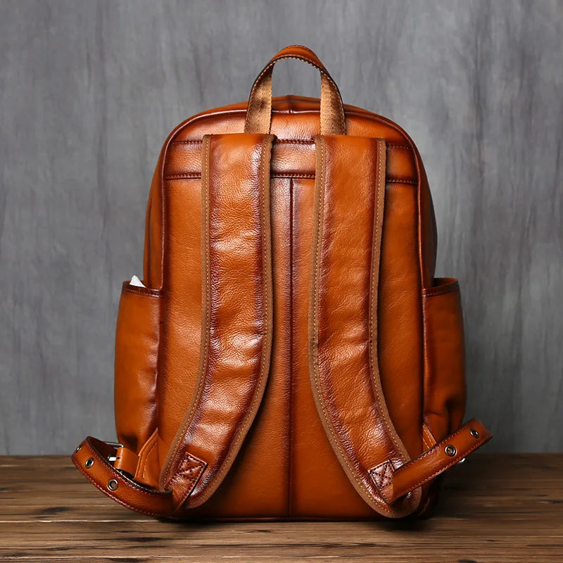 NZPJ Genuine Leather Men's Backpack Retro Top Layer Cowhide Casual Computer Bag European And American Fashion Travel Bag