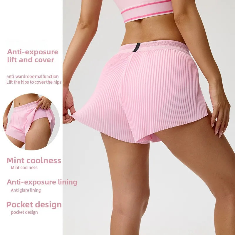 Cooling Mint Fitness Shorts Women's Three-quarter Length Tennis Yoga Pants Inner Lining Prevents Light Walking Show Fatigue R...