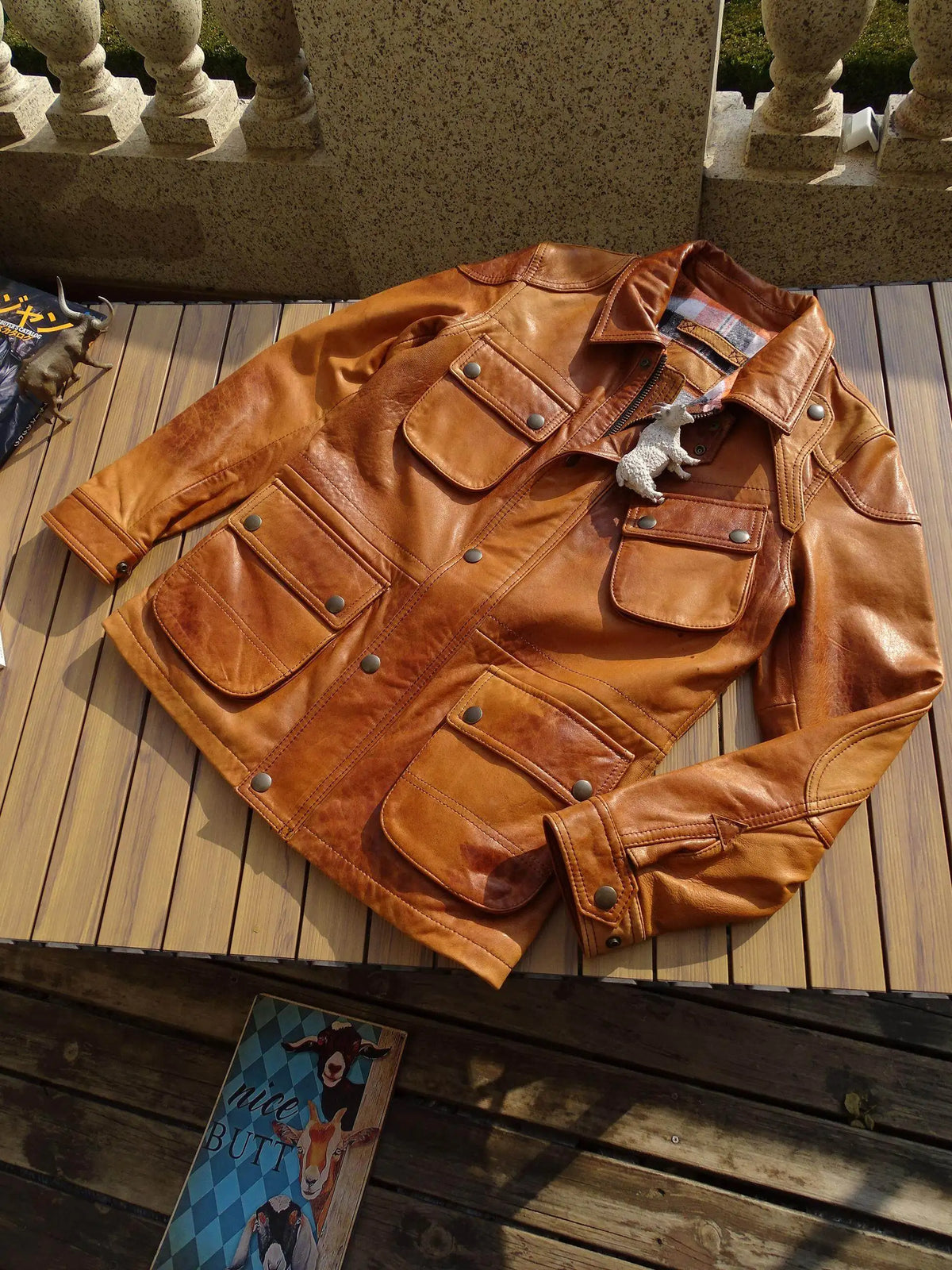 Orange Autumn Leather Jacket Men Safari Style Plus Size 3XL Genuine Natural Sheepskin Stand Collar Retro Vintage M65 Coat