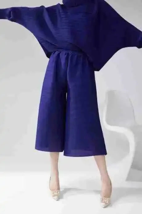 plus Size Women's Wide Leg Pants Draped Thin Folded Summer Casual Seven-Five-Length Loose Fit Trousers by None(Ae Stock)