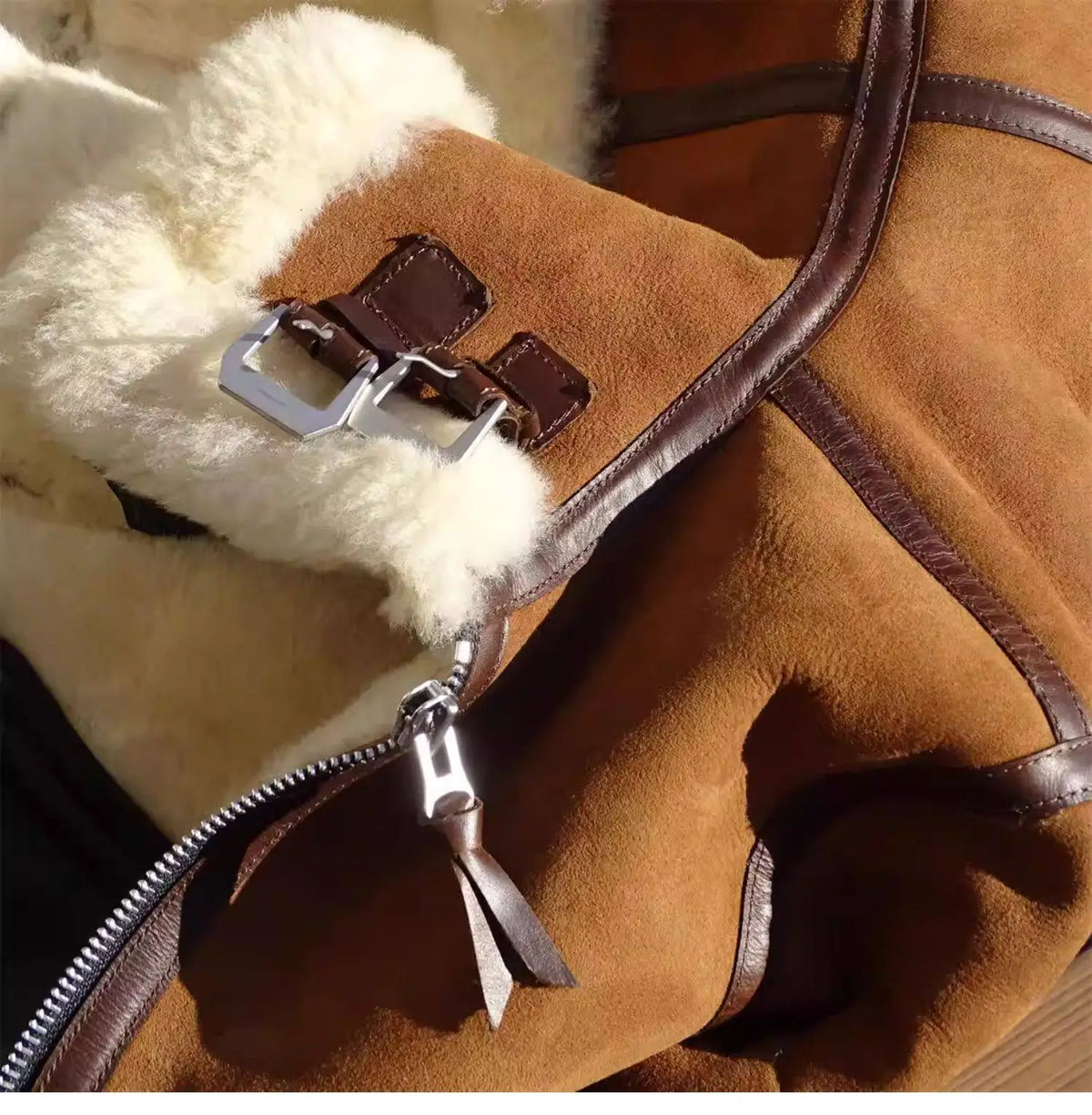 Brown Winter Shearling Jacket Men Military Style Plus Size 4XL Genuine Natural Thick Sheepskin Turn-Down Collar Flight Coat
