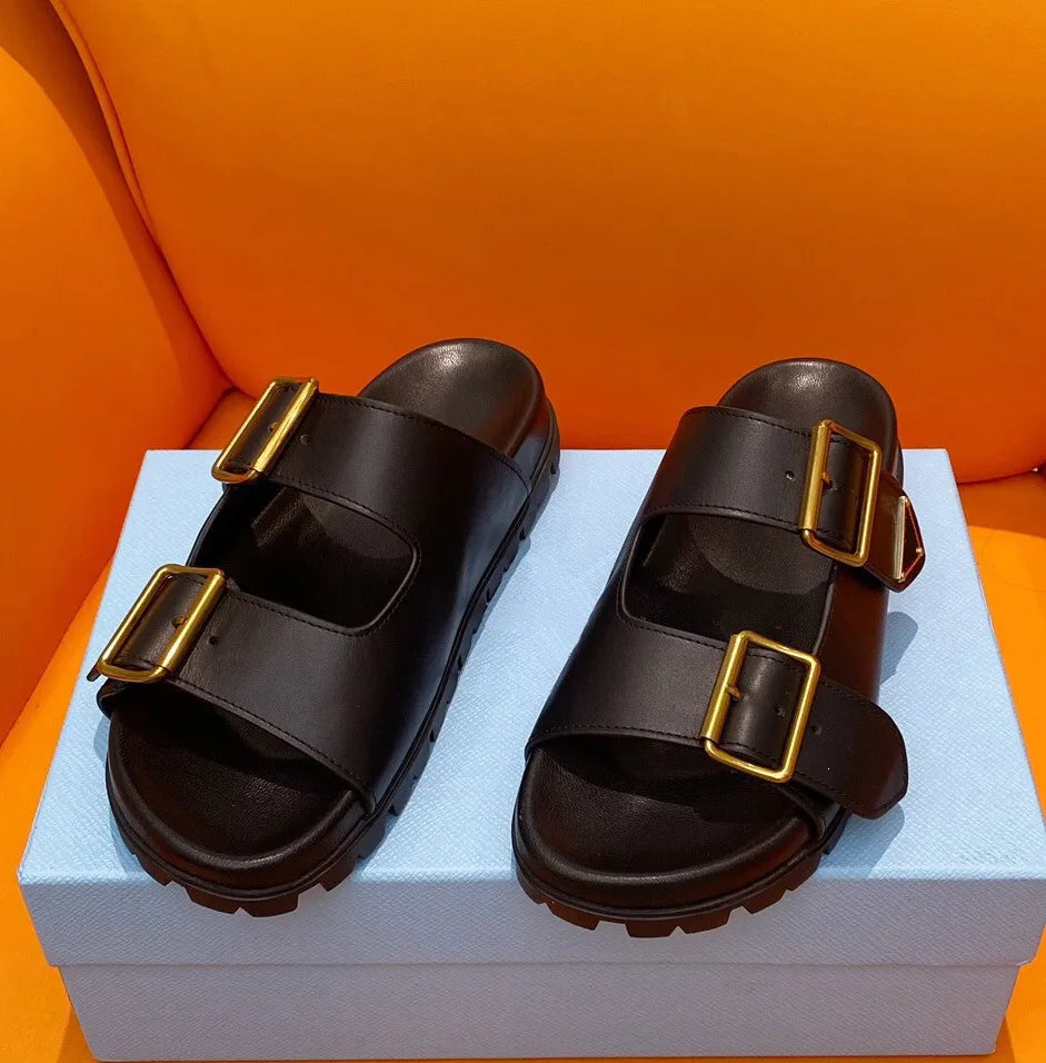 Roman Style Asymmetrical Bottom Sandals Genuine Leather Beach Slippers Women's Outdoor Wear Breathable Anti-slip Comfortable