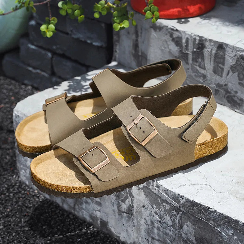 Summer Flats Cork Slippers Men's Sandals Flat Heel Casual Shoes Beach Shoes Softwood Slippers Comfortable Slip-On Footwear
