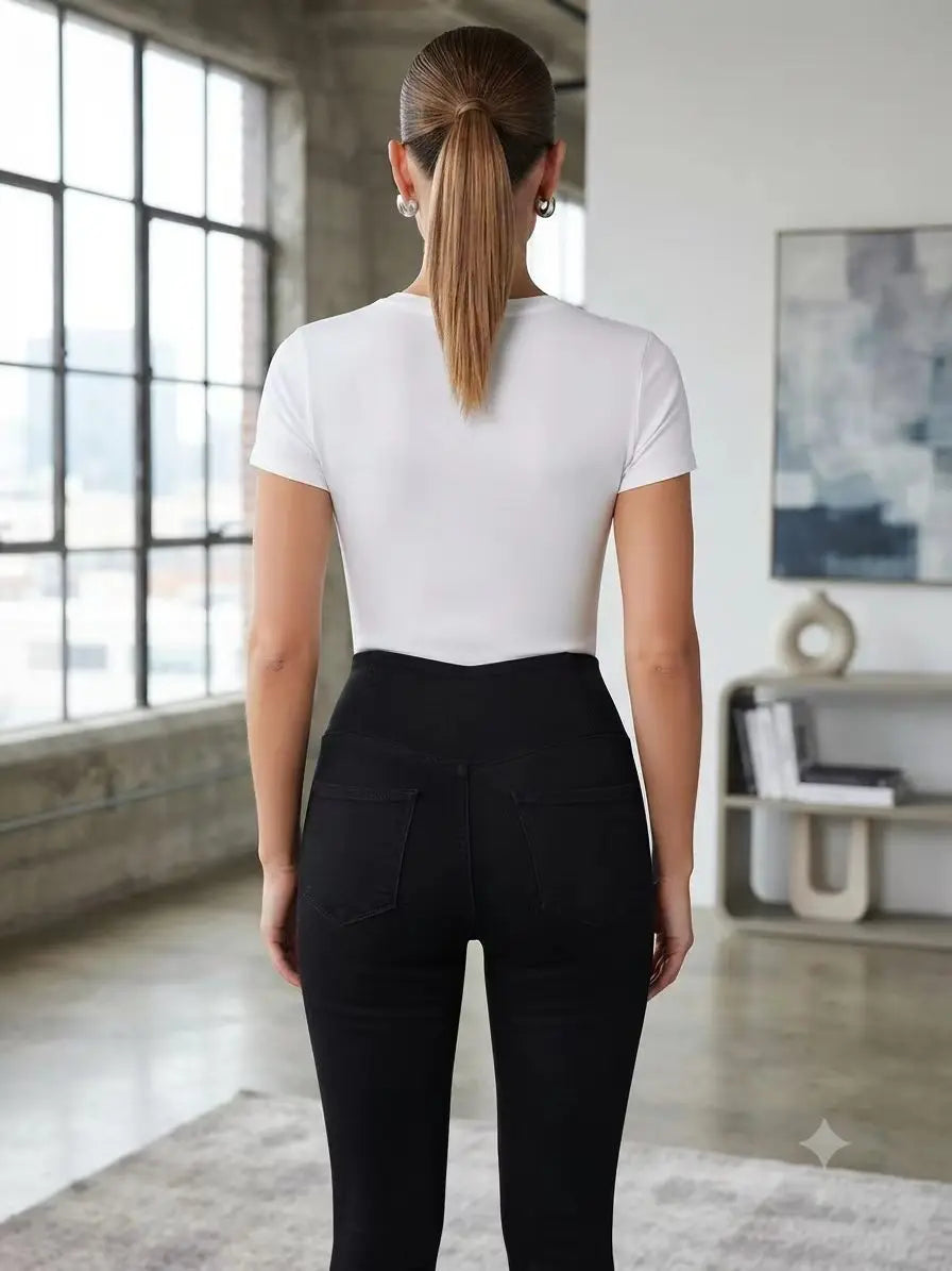 High Elasticity Yoga Jeans Women's Casual Straight Leg Pocket Design Slimming Tight Fit Princess Series Polyester Fiber