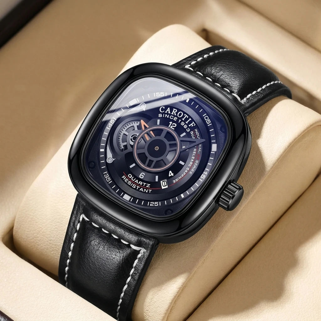 1 piece square case black leather strap ins style niche design personalized dial trendy versatile men's