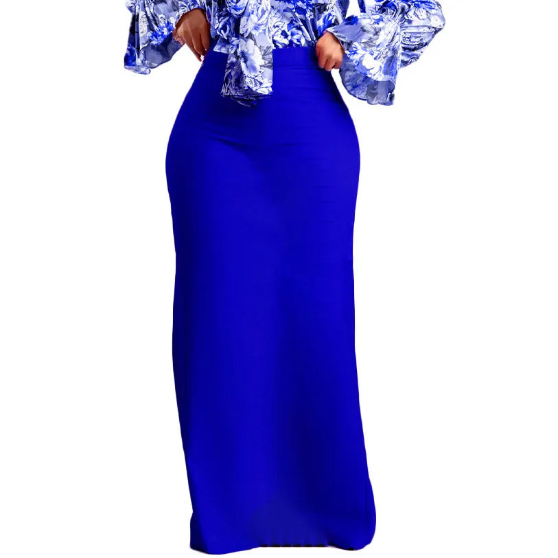 Elegant High Waist Midi Skirt African Fashion Women's New 2025 Pure Color Polyester Blend Skirt for Business And Leisure