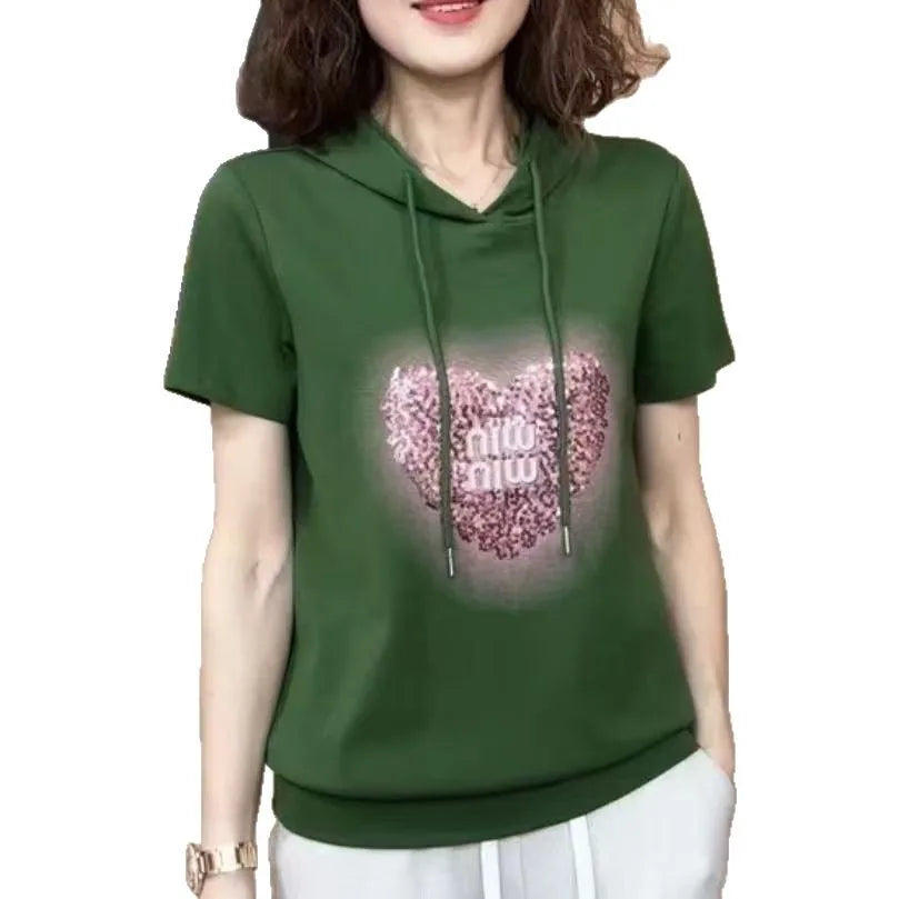 Fashionable Mommy Short Sleeve Base Shirt Women's Slim Fit Summer Versatile European Style T-Shirt Inner Wear Top Casual Style